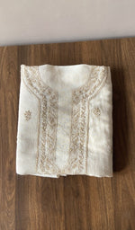 Folded cream eri silk kurta, front view