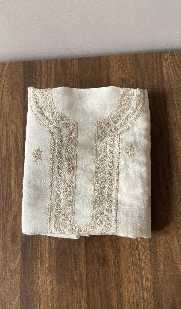 Folded cream eri silk kurta, front view