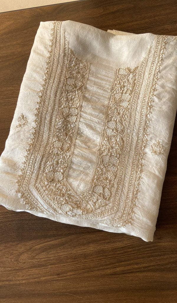 Lujain — Ivory Pure Eri Silk Chikankari 1 Pc Unstitched Kurta Fabric
