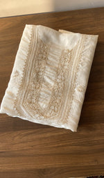 Folded ivory eri silk kurta fabric, second view
