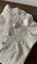 White pure silk georgette kurta piece folded, ek and do taar chikankari on front and back of kurta