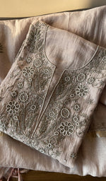 Folded grey mul chanderi kurta, front view