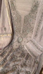 Stitch detail on the grey mul chanderi kurta