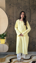 Prisha — Yellow Cotton Chikankari Stitched Kurti