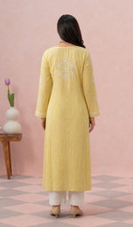 Yellow kurti back view on the model