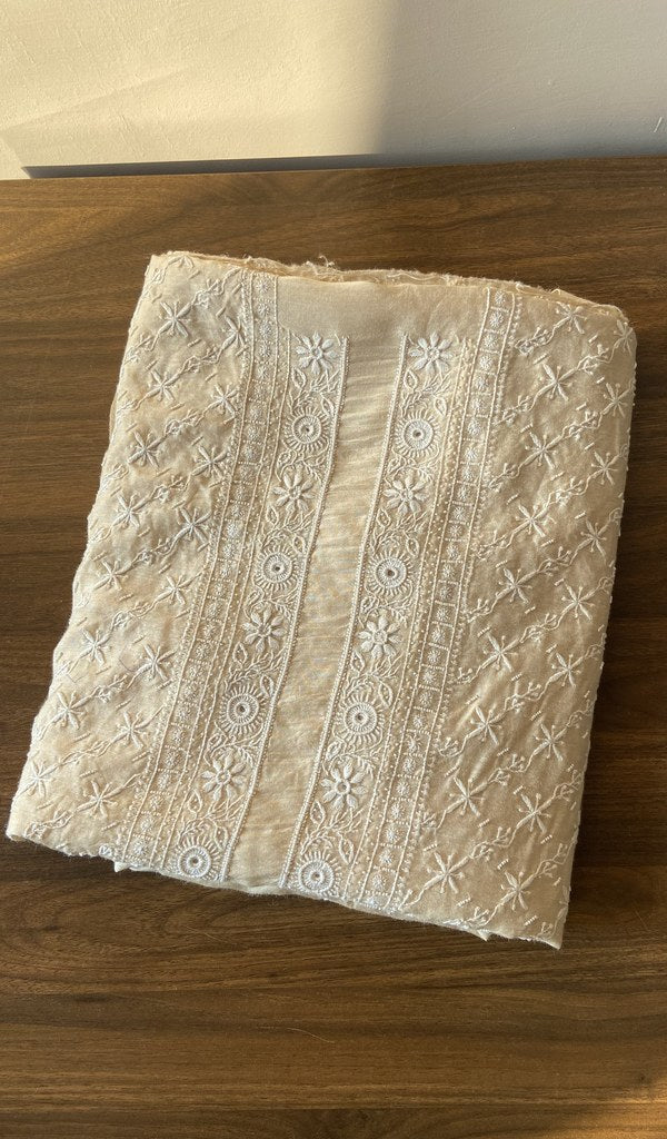 Folded beige munga silk kurta, front view