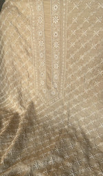 Stitch detail on the beige munga silk kurta