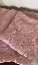 Folded peach pink mul chanderi kurta, second view