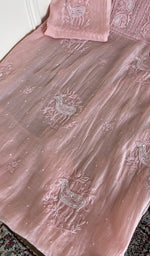 Peach pink mul chanderi kurta, close view of the embroidery