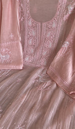 Stitch detail on the peach pink mul chanderi kurta