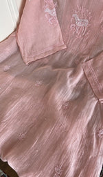 Hand embroidery on peach pink mul chanderi
