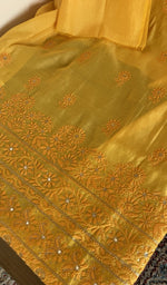 Fine chikankari on the mustard chanderi silk