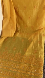 Stitch detail on the mustard chanderi silk kurta