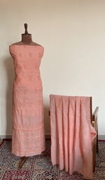 Peach chanderi silk set on the mannequin with its dupatta