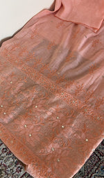 Peach chanderi silk kurta, close view of the embroidery