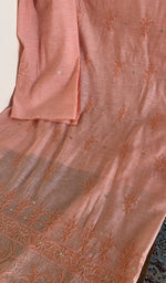 Fine chikankari on the peach chanderi silk