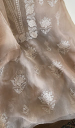 Fine contrast chikankari on the peach organza silk