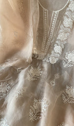 Stitch detail on the peach organza silk kurta