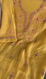 Stitch detail on the mustard mul chanderi kurta