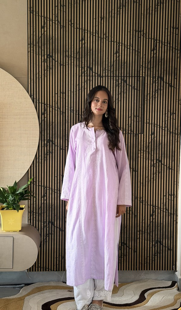 Lilac cotton kurti on the model