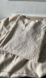 cream pure muga silk kurta piece folded, fine do taar and teen taar front and back chikankari anarkal