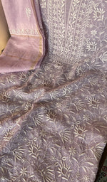 Do taar and teen taar jaaldar chikankari on the lilac mul chanderi