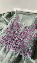 Rima z — Green Pure Mul Chanderi Chikankari 3 Pc Unstitched Suit Set