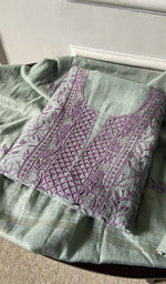 jaali and motif detail, green pure mul chanderi