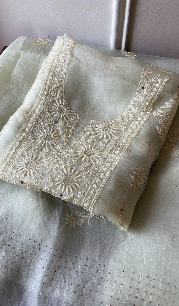 Folded ivory organza silk kurta, front view