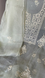 Stitch detail on the ivory organza silk kurta