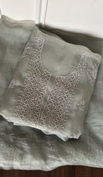 Folded sage grey organza silk kurta, second view
