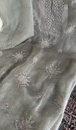 Do taar and teen taar chikankari on the sage grey organza silk