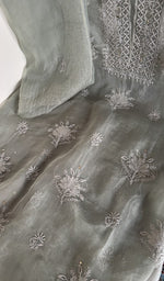 Close view of the sage grey kurta fabric