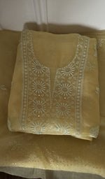 Folded butter yellow organza silk kurta, front view