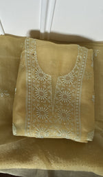 Folded butter yellow organza silk kurta, second view