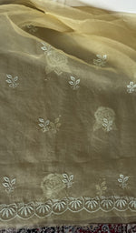 Close view of the butter yellow kurta fabric