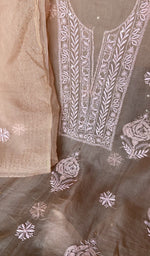 Hand embroidery on peach organza silk