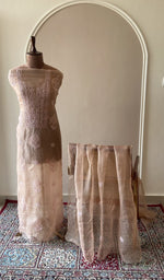 Peach organza silk set on the mannequin with its dupatta