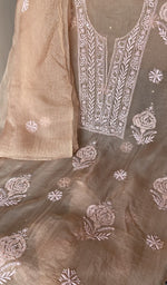 Peach organza silk laid out flat