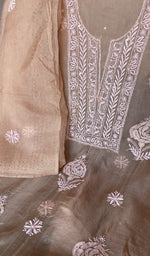 Stitch detail on the peach organza silk kurta