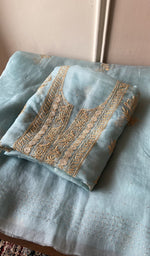 Folded powder blue organza silk kurta, second view