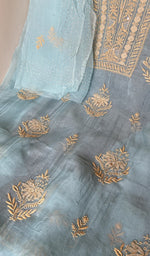 Do taar and teen taar chikankari on the powder blue organza silk