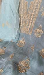 Close view of the powder blue kurta fabric