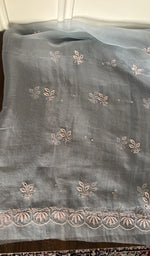 Hand embroidery on powder blue organza silk