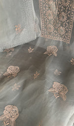 Stitch detail on the powder blue organza silk kurta