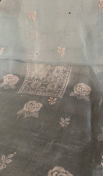 Close view of the powder blue kurta fabric