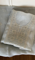 Marjan — Powder Blue White Thread Pure Organza Silk Chikankari 2 Pc Unstitched Suit Set