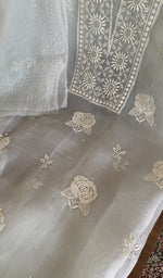 Stitch detail on the powder blue organza silk kurta
