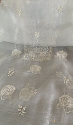 Close view of the powder blue kurta fabric