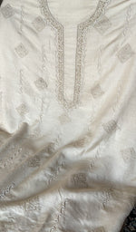 Stitch detail on the white eri silk kurta
